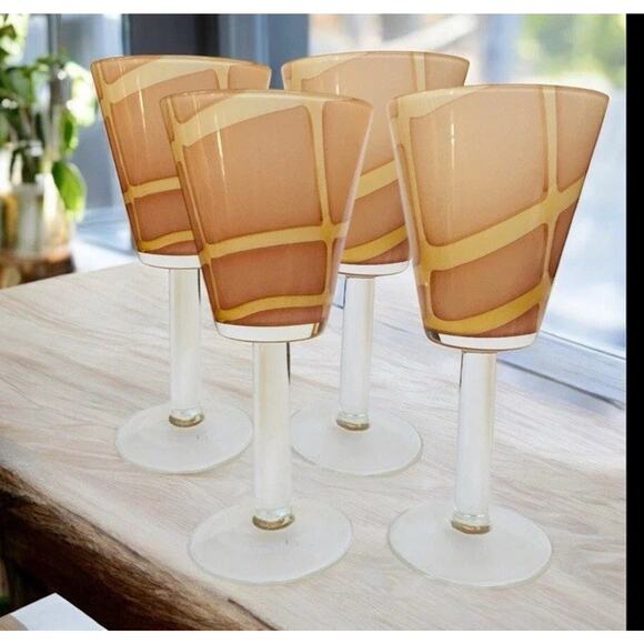 Italian Hand Blown Contemporary Cased Art Glass Water/Wine Glasses - Picture 2 of 5